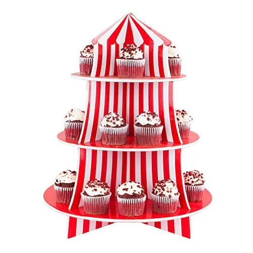 3 Tier Cupcake Foam Stand with Circus Carnival Tent Design for Desserts, Birthdays, Decorations