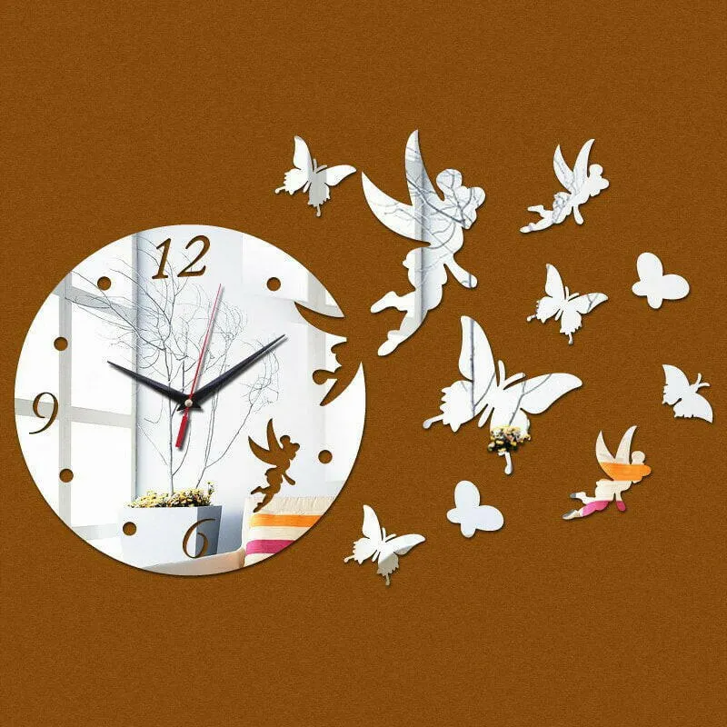 3D DIY Acrylic Mirror Butterfly Fairy Clock