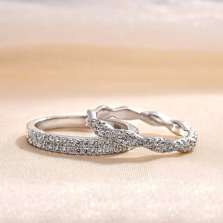 3PCS Cushion Cut  Wedding Band Set Twisted Band In Sterling Silver