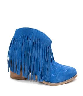 Amos Fringe Ankle Bootie in Blue Suede