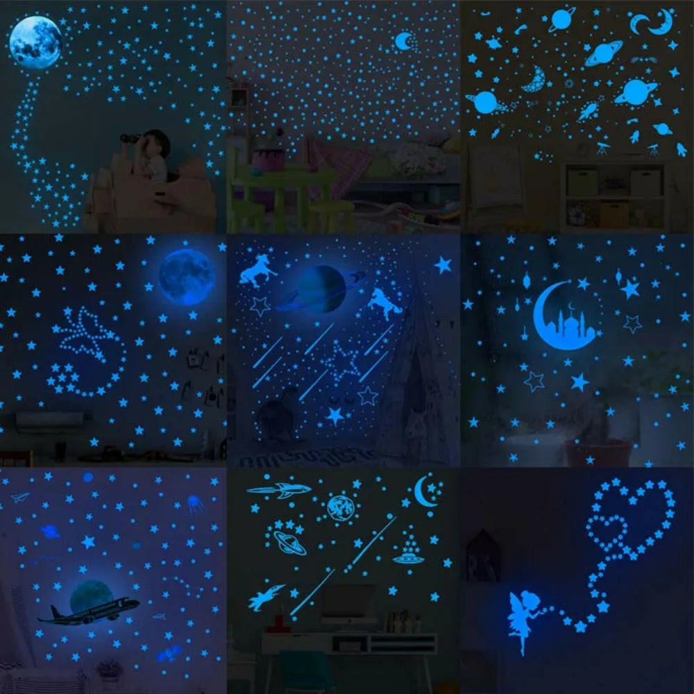 Blue Moon Stars Luminous 3D Wall Stickers