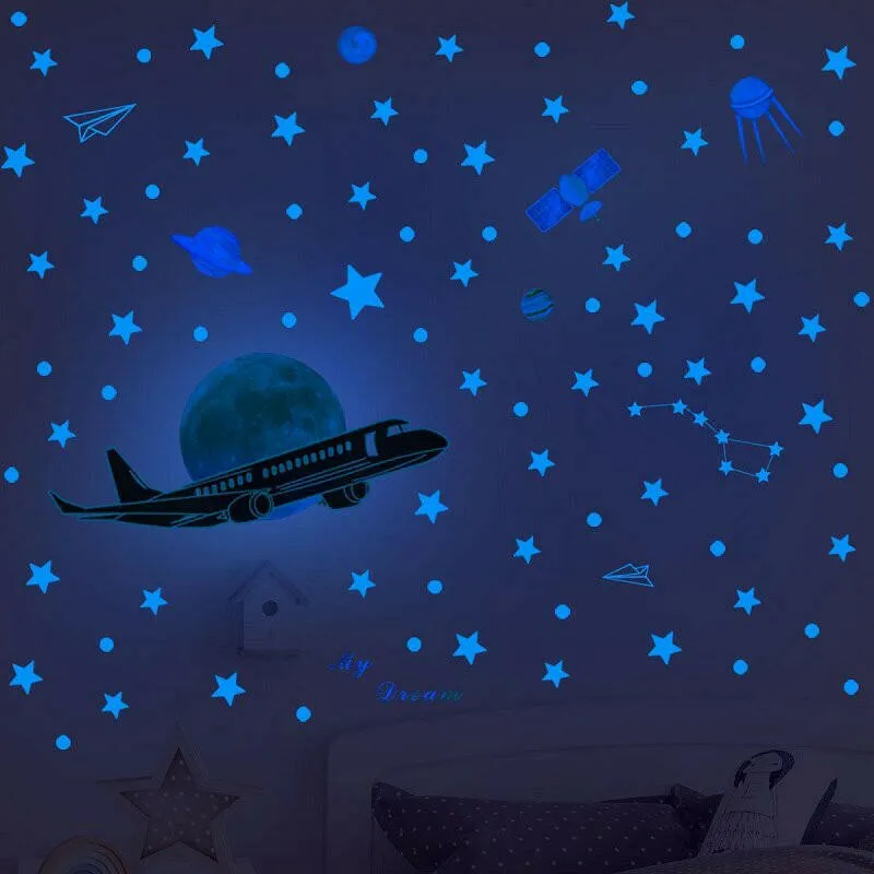 Blue Moon Stars Luminous 3D Wall Stickers