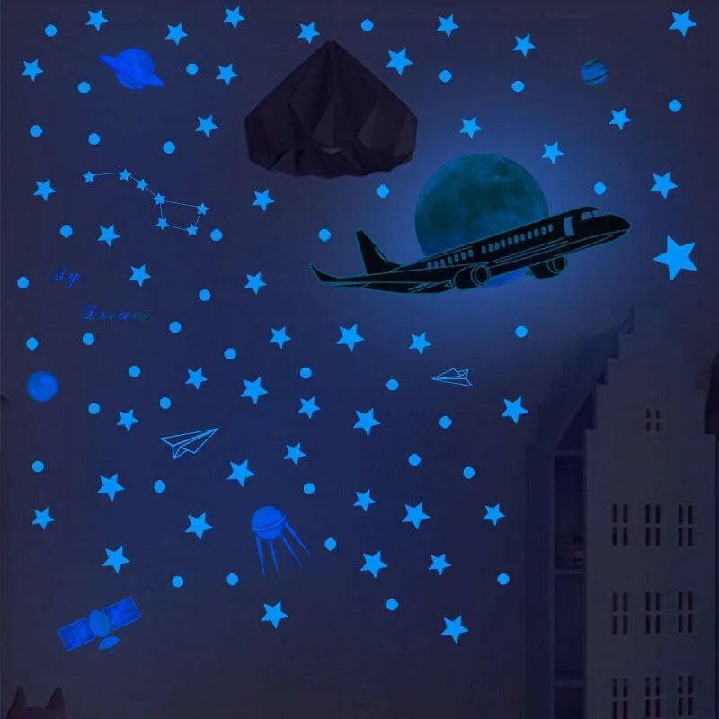 Blue Moon Stars Luminous 3D Wall Stickers