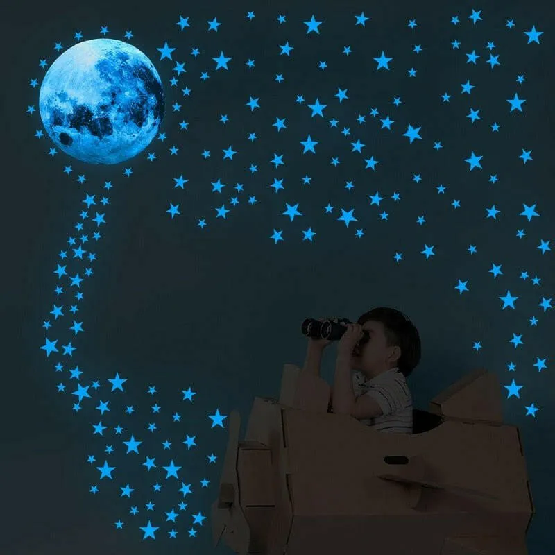 Blue Moon Stars Luminous 3D Wall Stickers