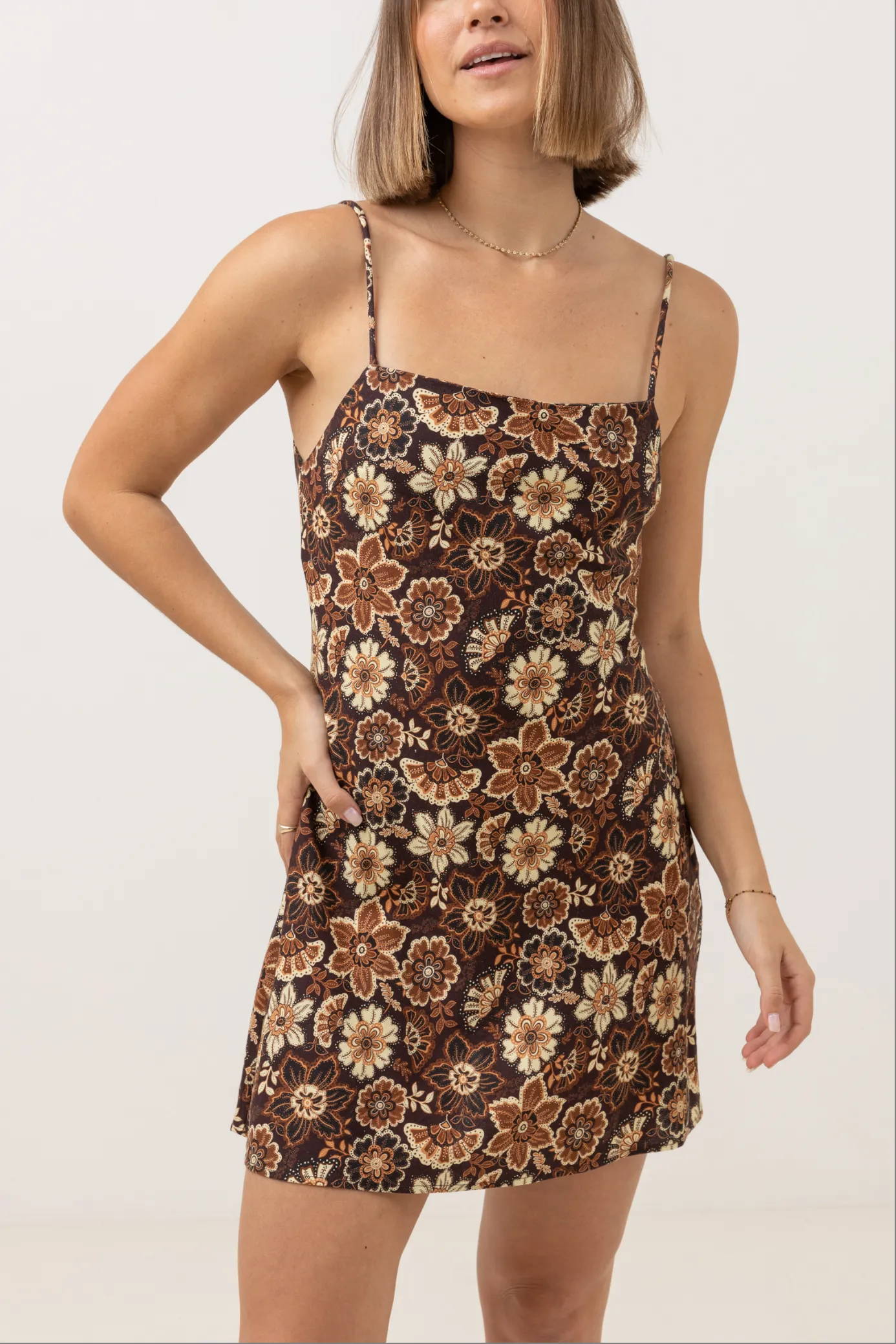 Cantabria Bias Cut Mini Dress / Brown