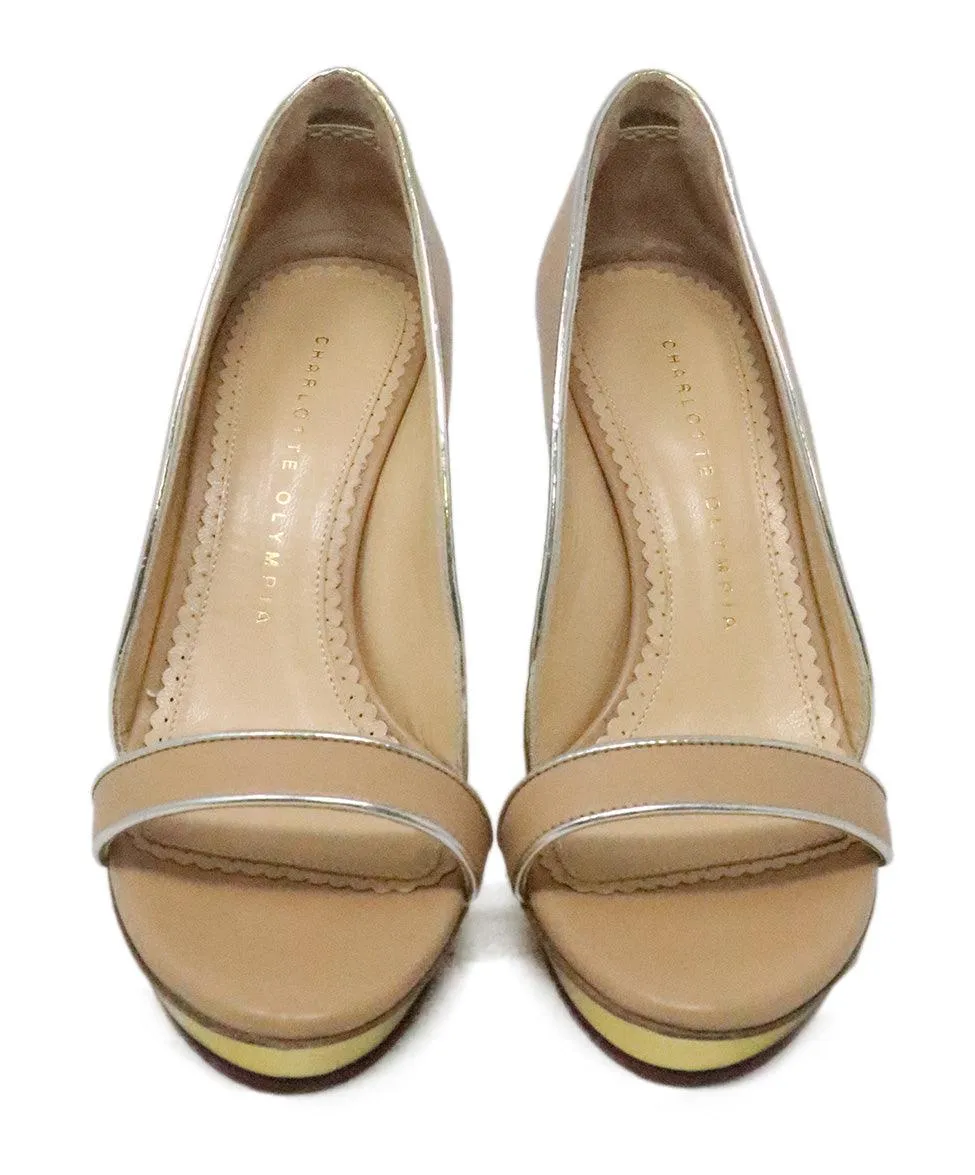 Charlotte Olympia Tan Leather Heels w/ Gold Platform sz 7