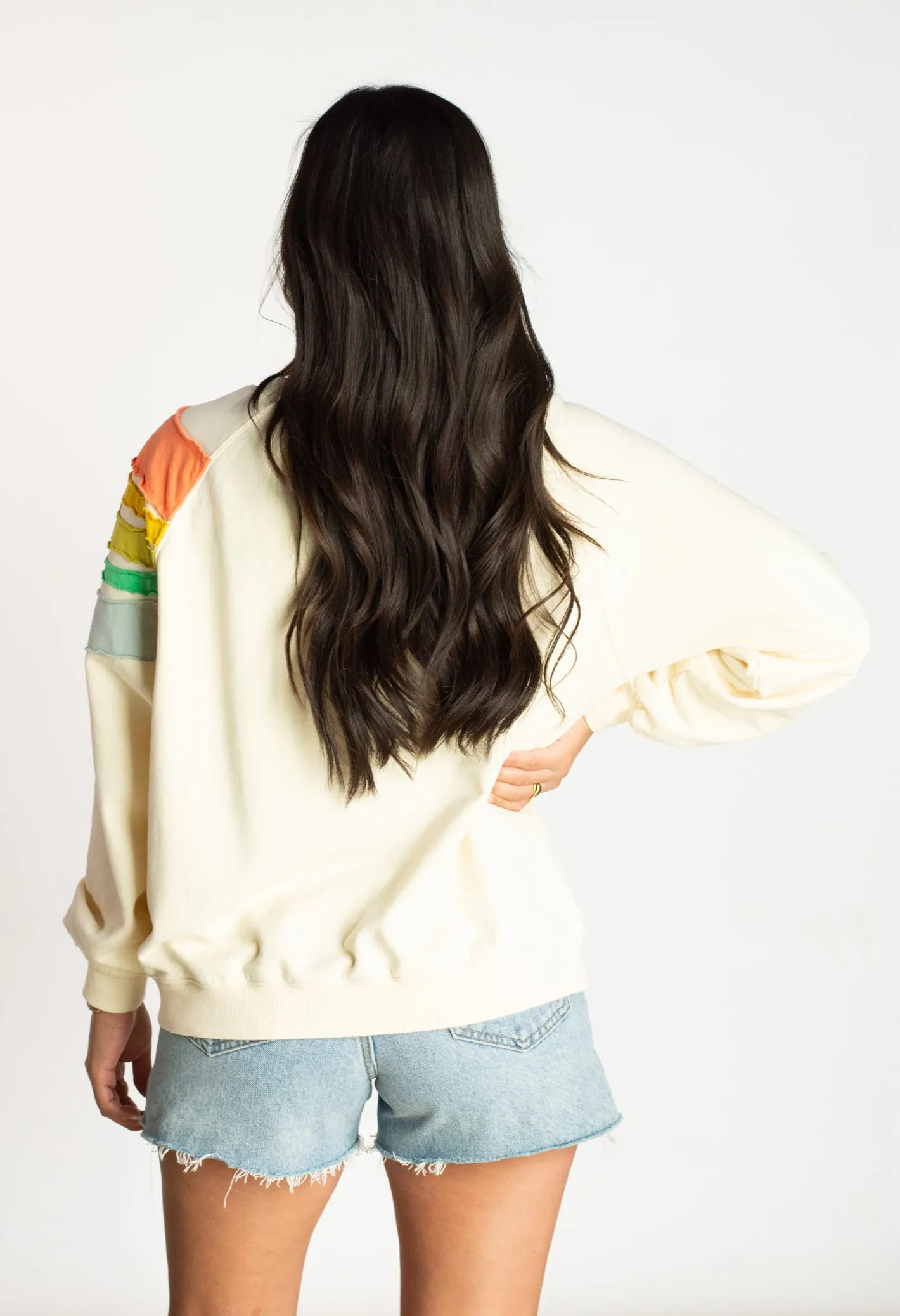 Chasing Rainbows Cream Sweatshirt Top