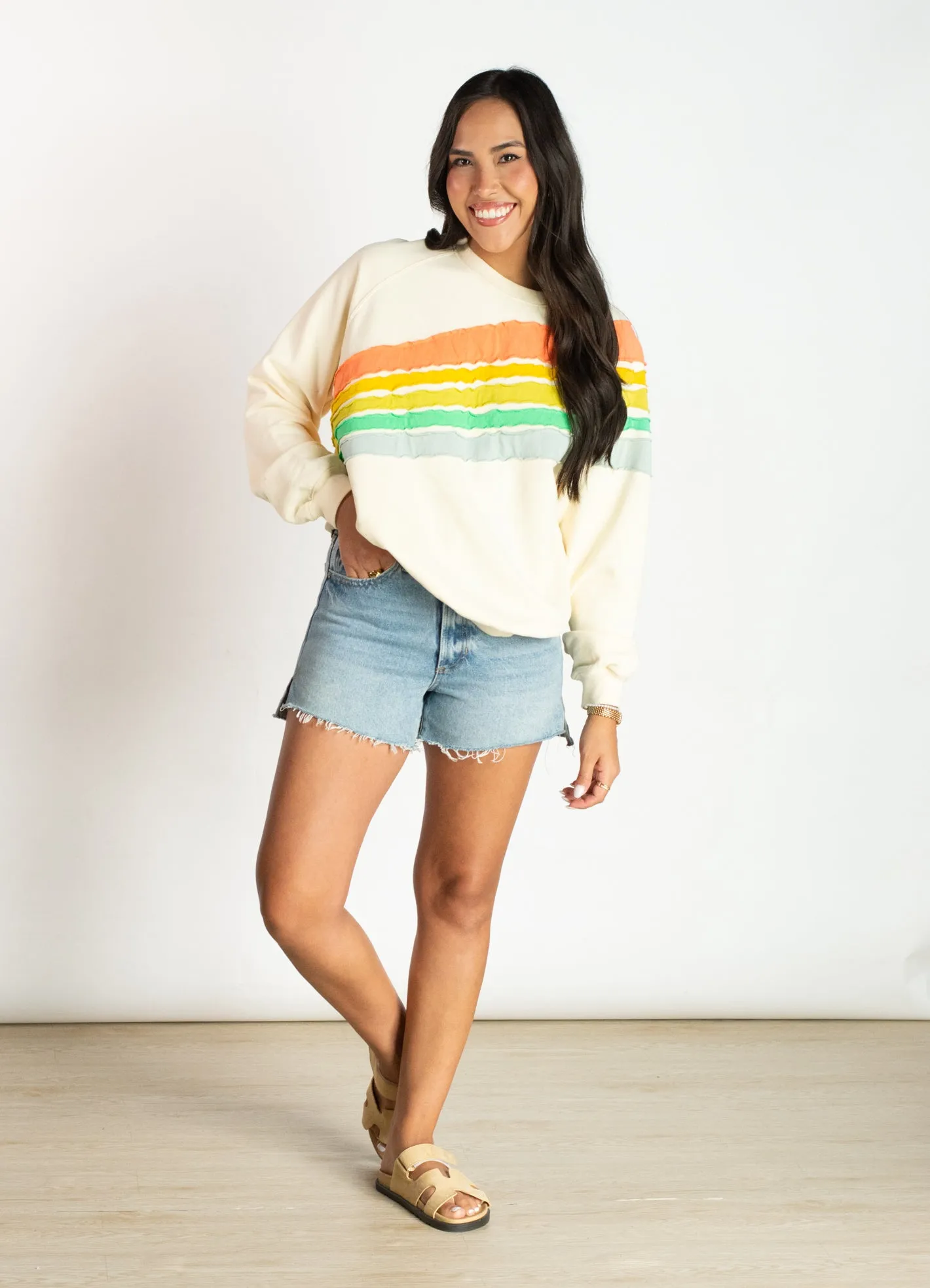 Chasing Rainbows Cream Sweatshirt Top