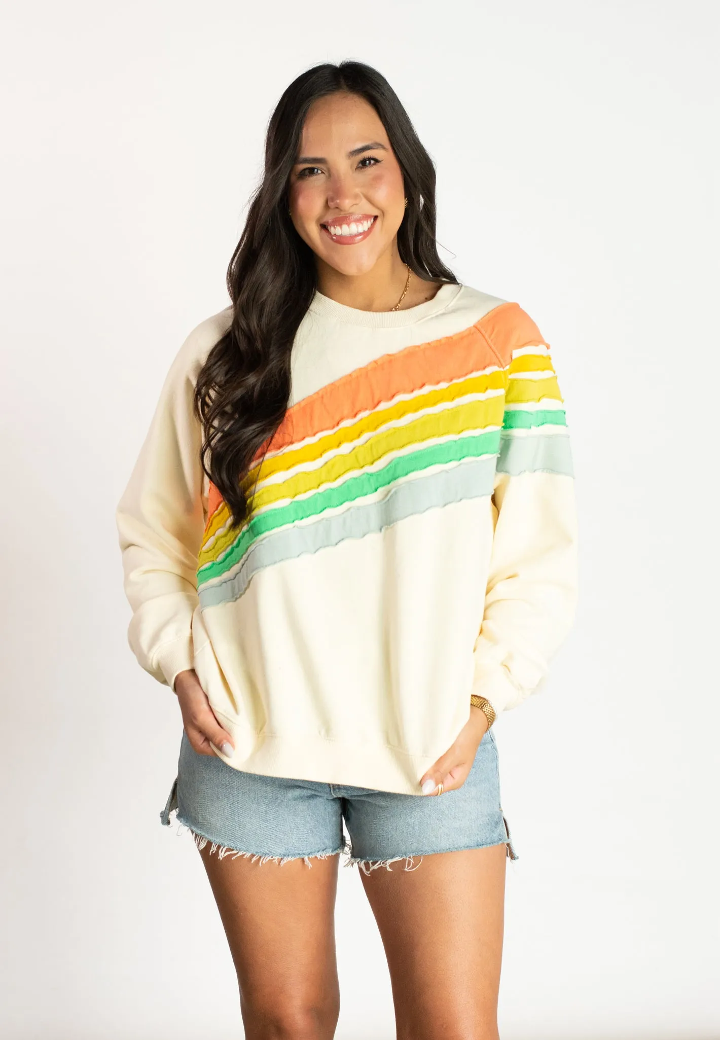 Chasing Rainbows Cream Sweatshirt Top