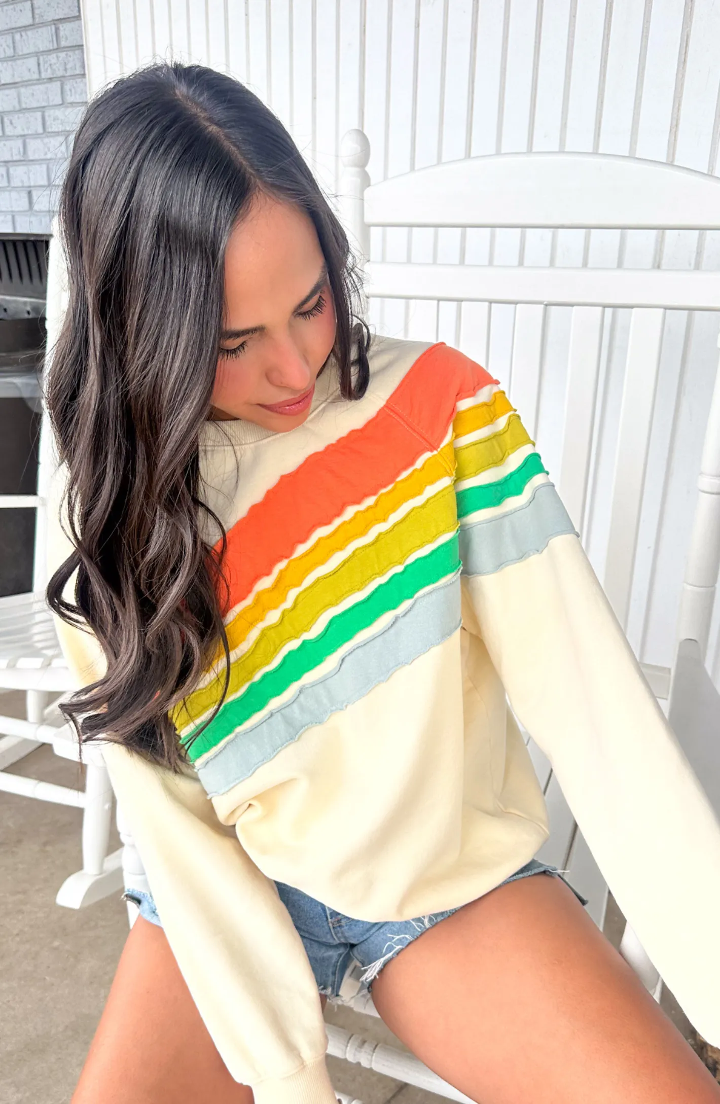 Chasing Rainbows Cream Sweatshirt Top