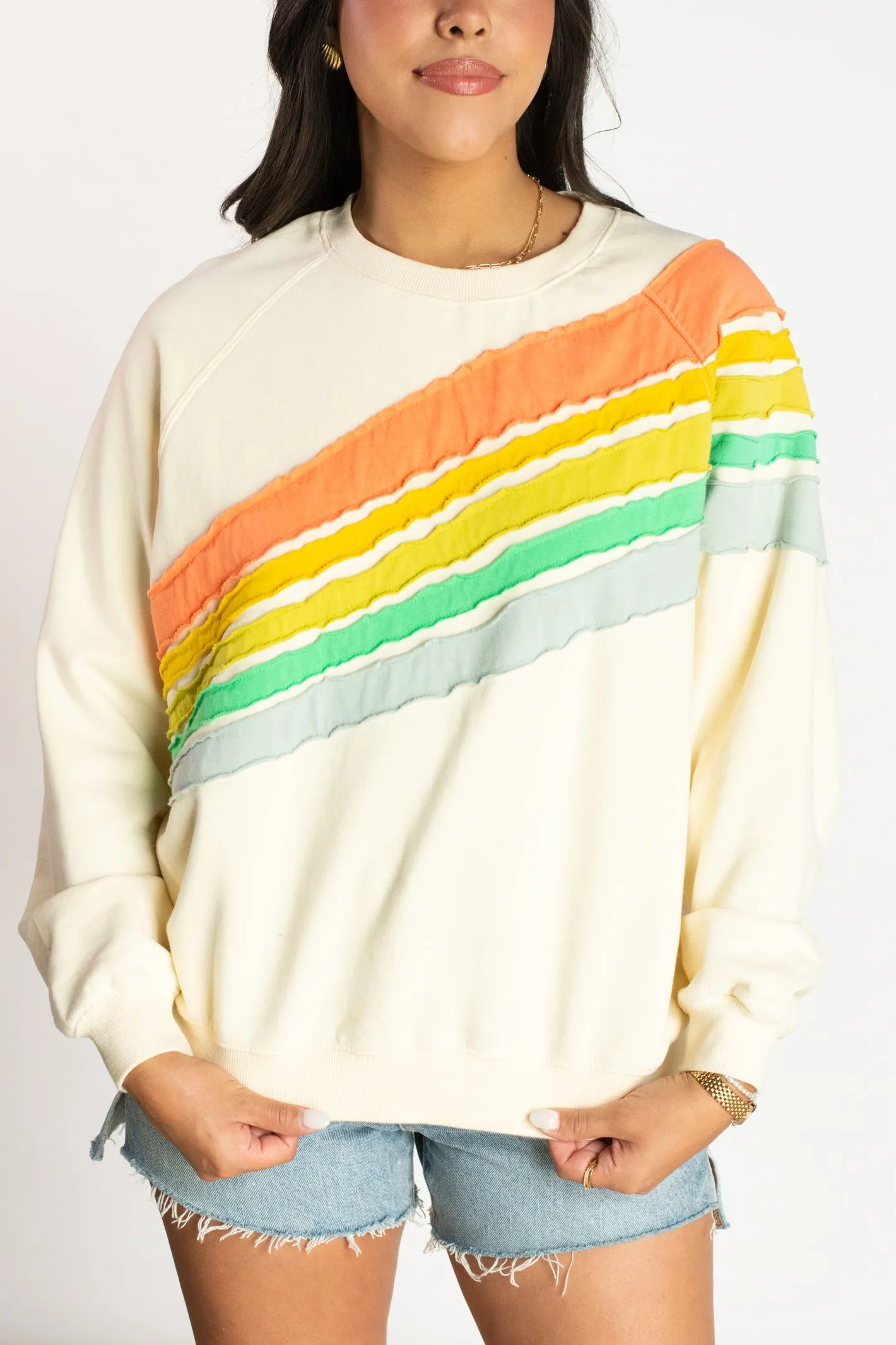 Chasing Rainbows Cream Sweatshirt Top