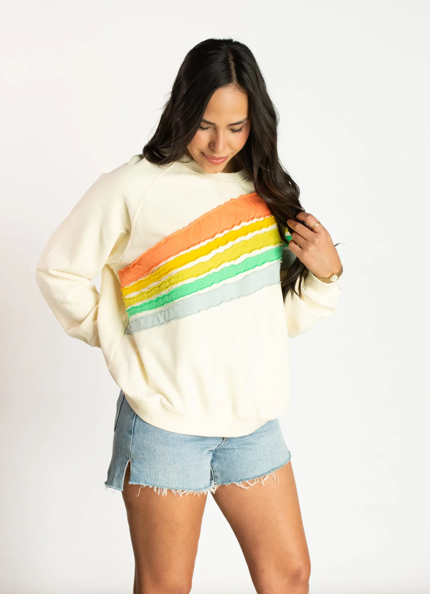 Chasing Rainbows Cream Sweatshirt Top