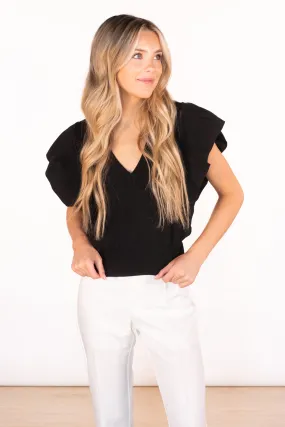 Confident Poise Black Ruffle Top