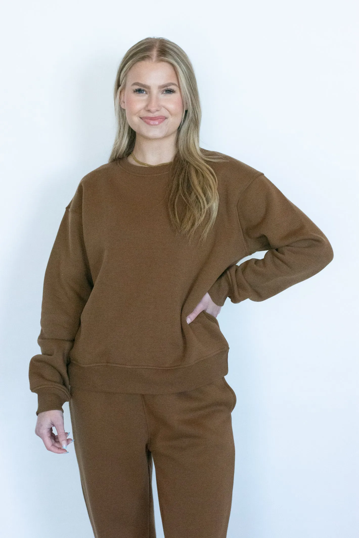 Cozy Plans Brown Full Length Fleece Sweatshirt