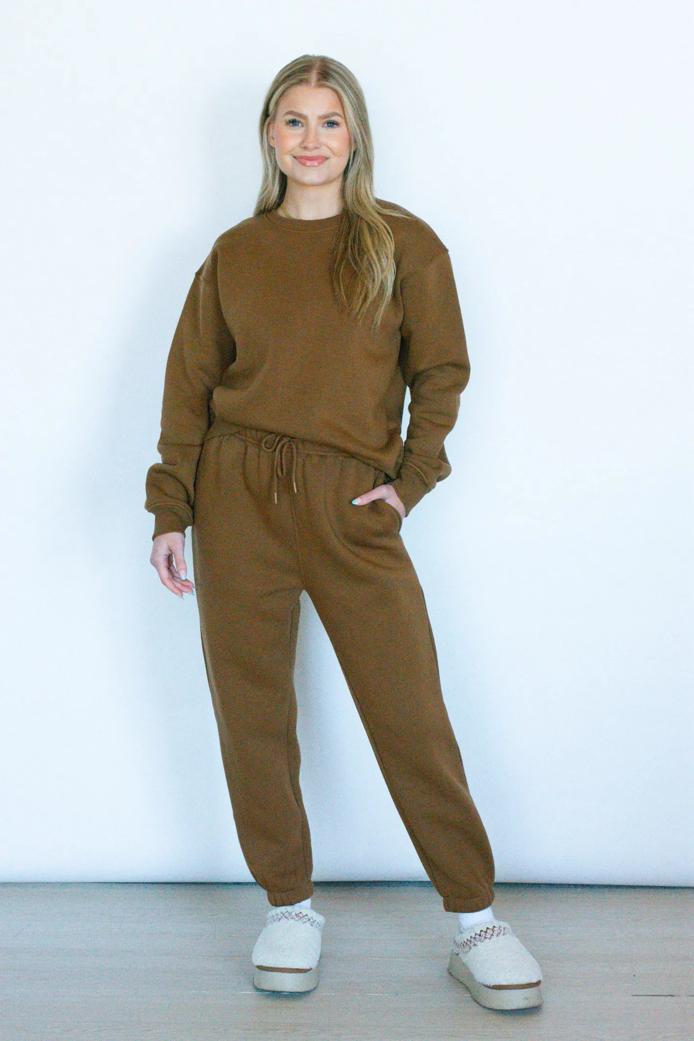 Cozy Plans Brown Full Length Fleece Sweatshirt