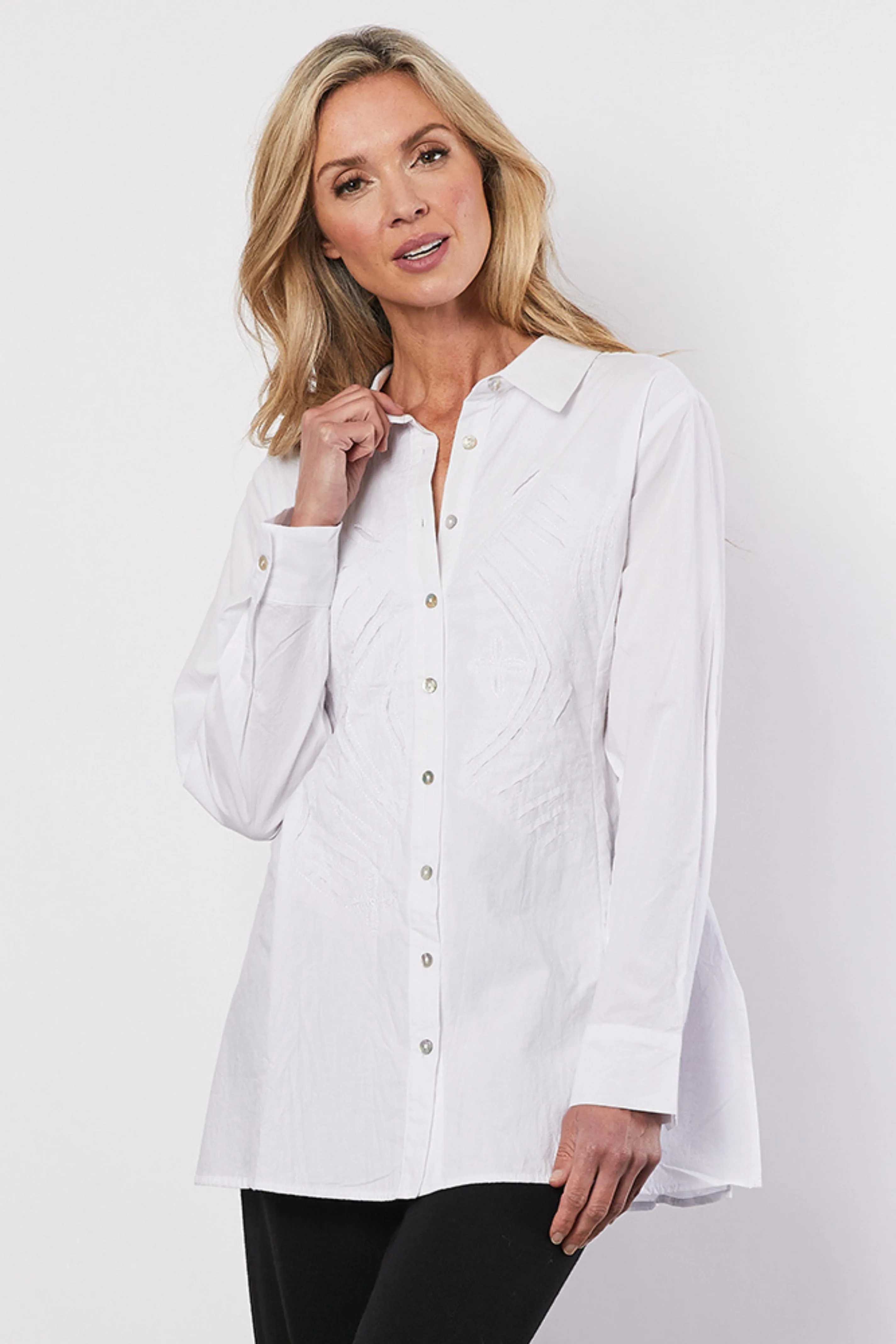 Embroidered Front Shirt - White