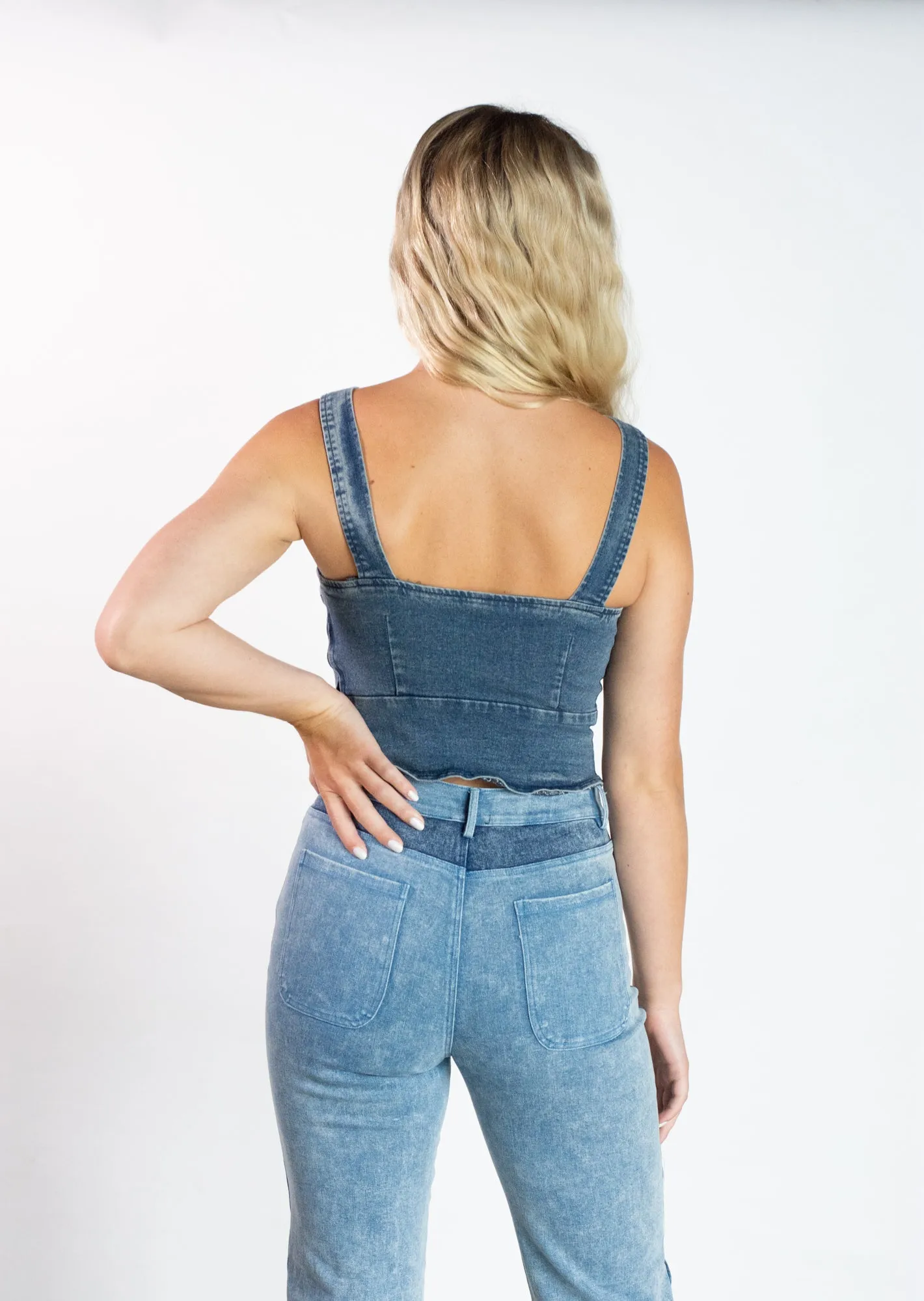 Even the Score Denim Tie Top