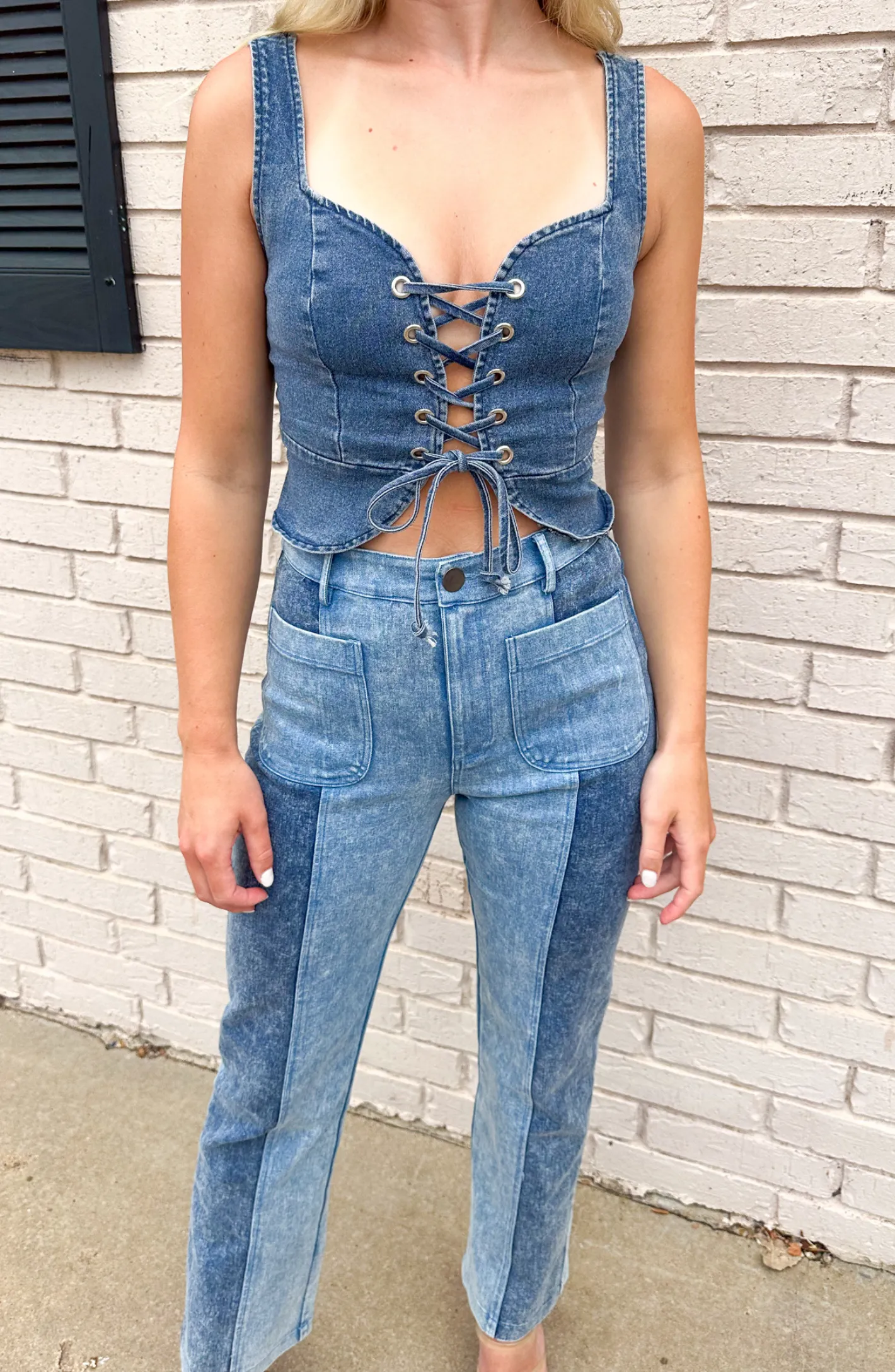 Even the Score Denim Tie Top