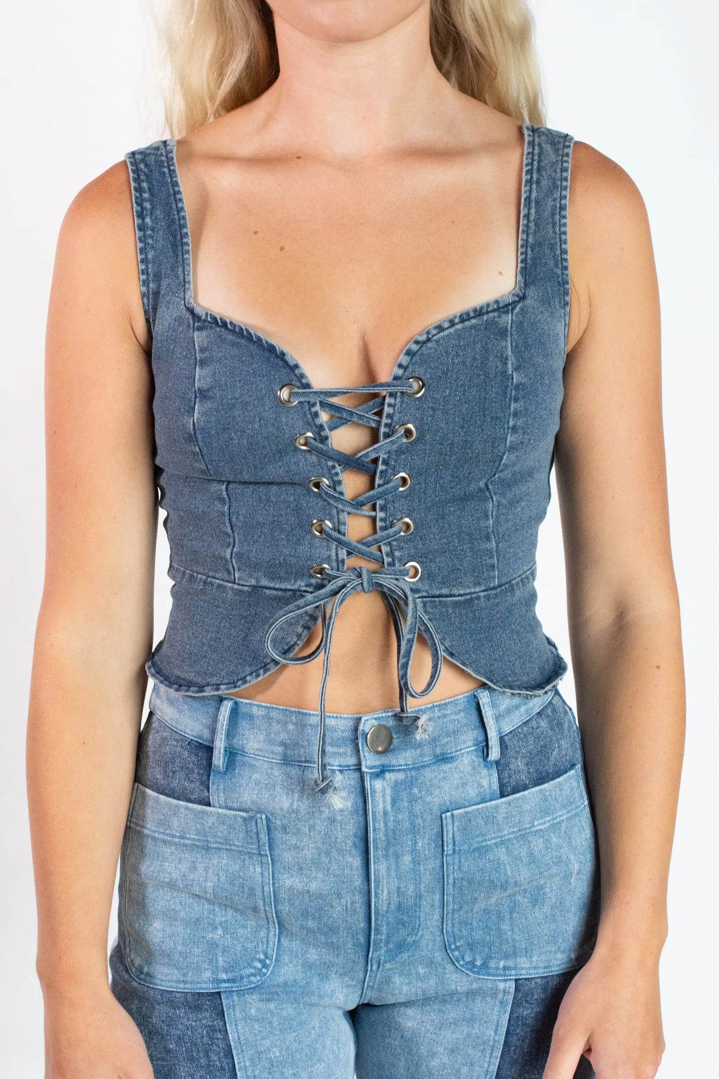 Even the Score Denim Tie Top