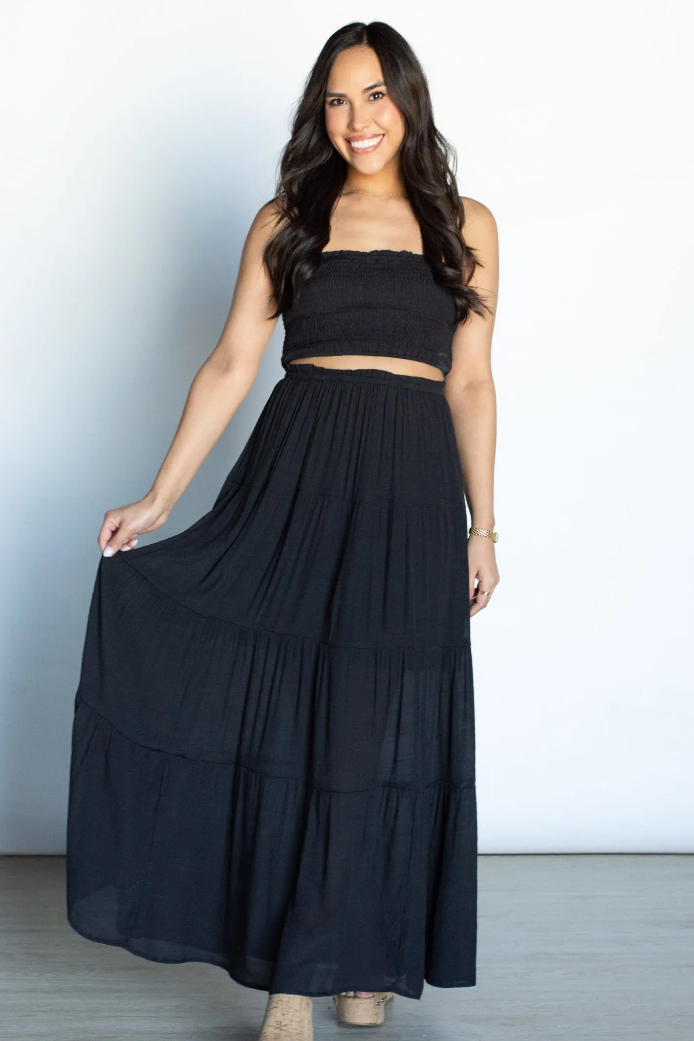 Flirty Ways Black Tube Top and Skirt Set