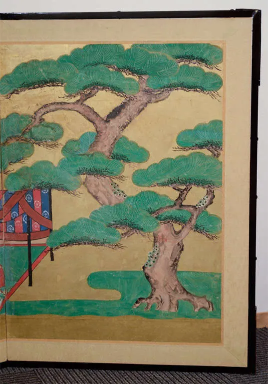 Japanese Edo Period Four Panel Screen with Eight Samurai