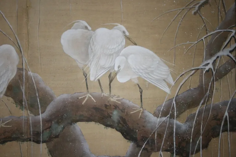 Japanese Edo Period Screen with Cranes