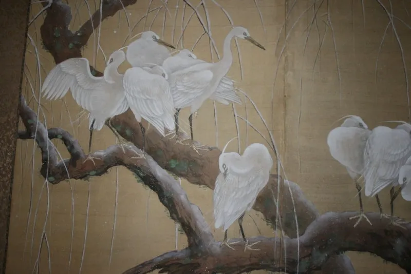 Japanese Edo Period Screen with Cranes