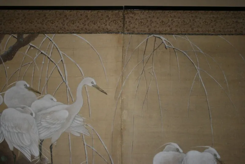 Japanese Edo Period Screen with Cranes