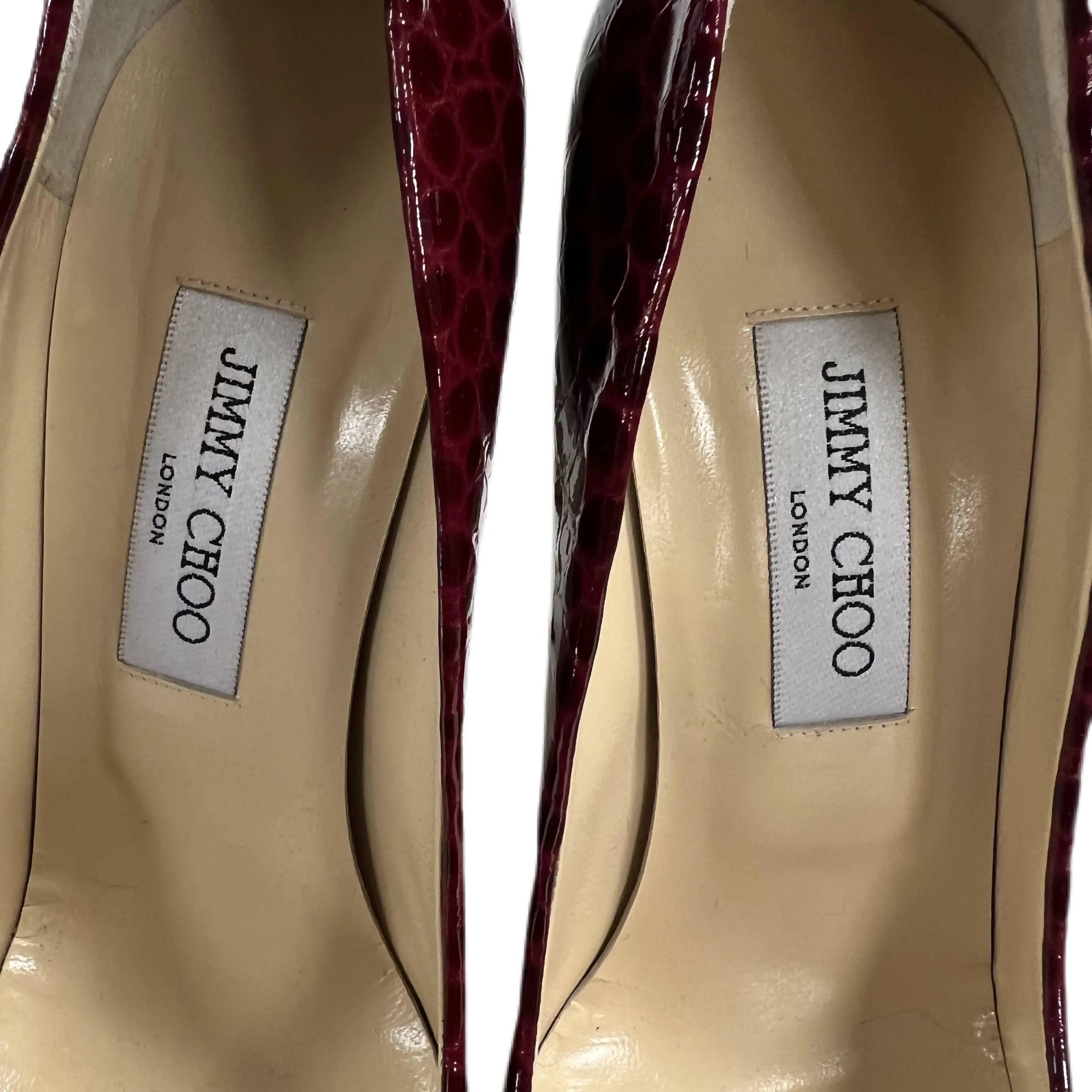 JIMMY CHOO Burgundy Red 'Croc' Effect Pumps | Size 39.5