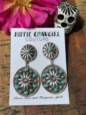 "Mona Van Riper" Sunflower Earrings With Turquoise