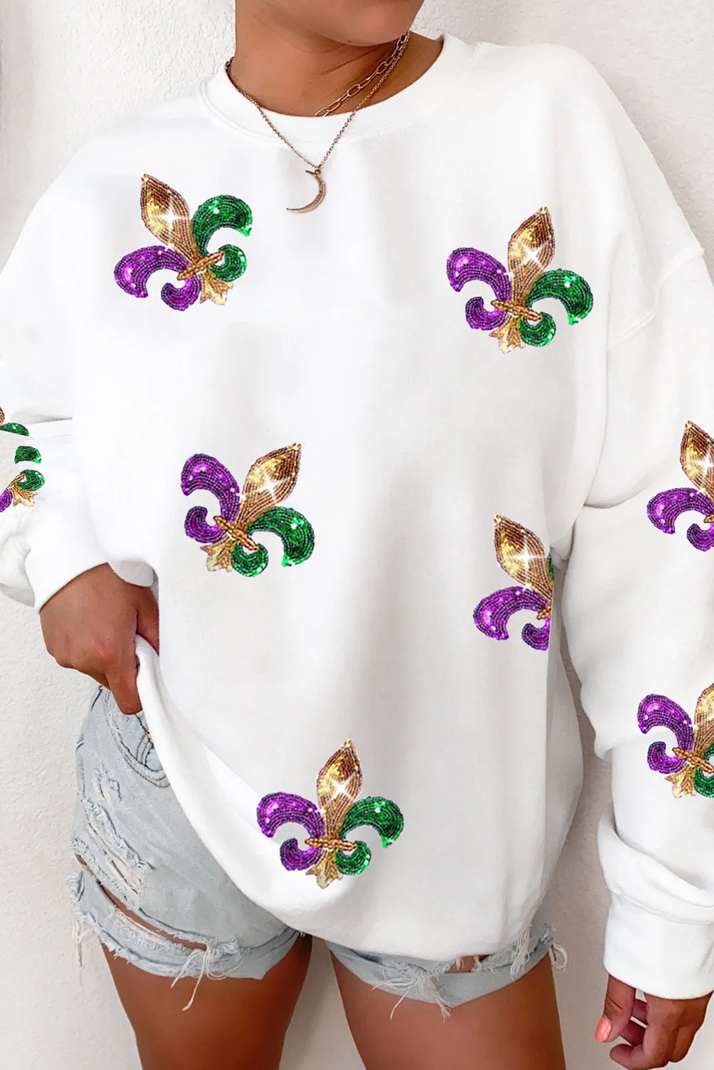 Sequin Mardi Gras Graphic Pullover Sweatshirt