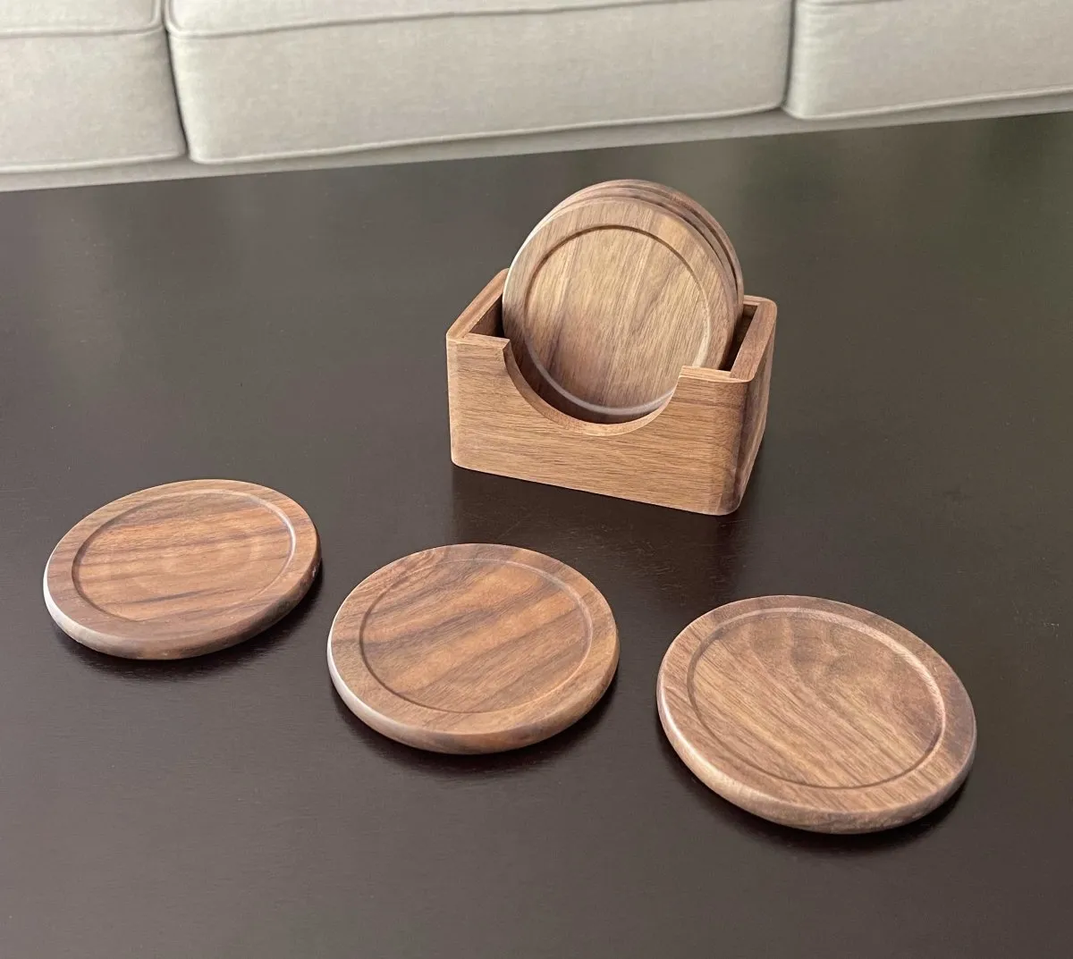 Set of 6 Walnut Wood Beverage Coasters