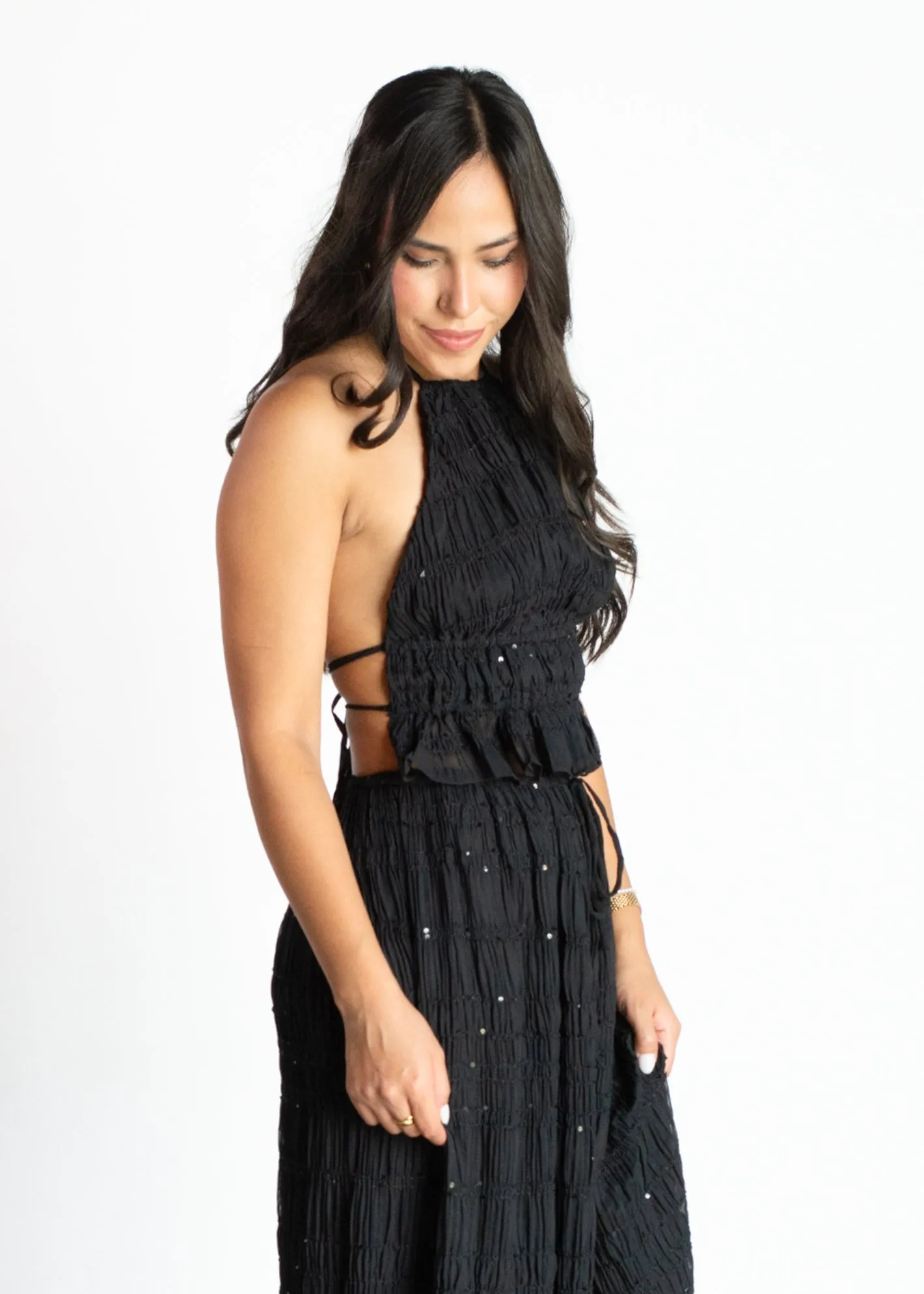 Starry Skies Black Halter Open Back Top