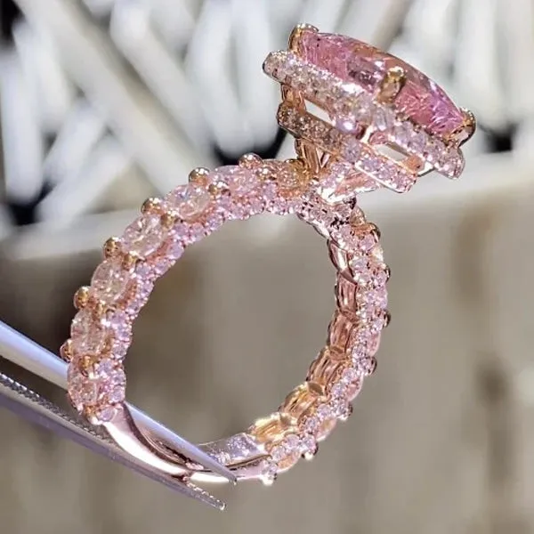 Stunning Pink Under Halo Sterling Silver Engagement Ring