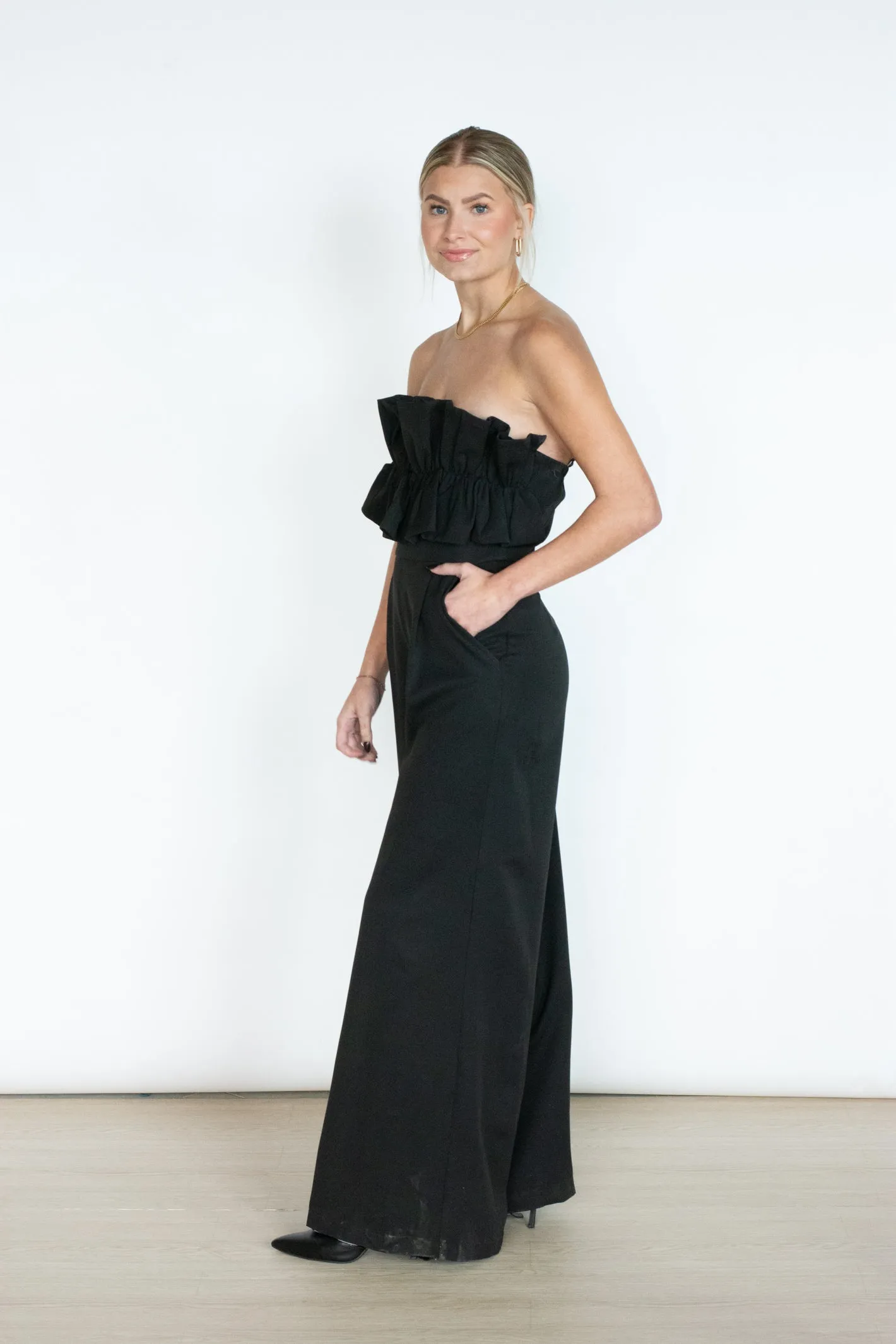 Swept Away with You Ruffled Strapless Jumpsuit