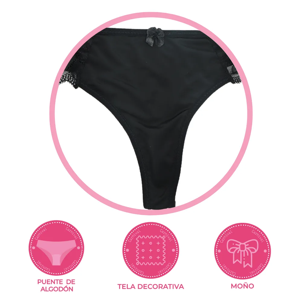 Tanga  coordinable con encaje negro 74511 Carnival