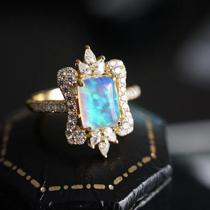 Vintage Court Opal Engagement Ring In Golden Tone