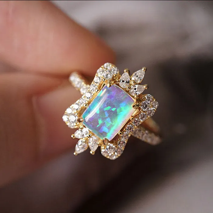 Vintage Court Opal Engagement Ring In Golden Tone