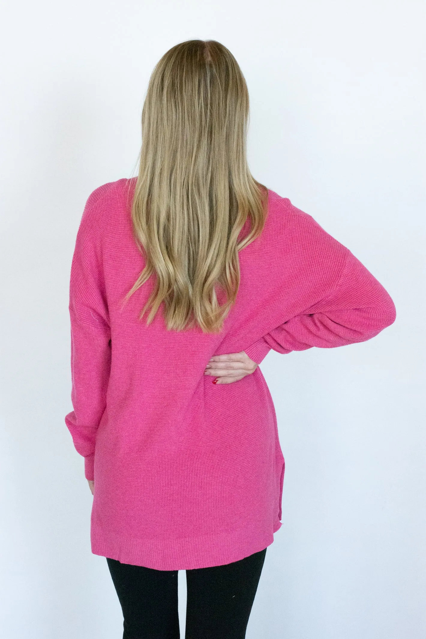 Wintery Wonders Fuschia Waffle Knit Sweater