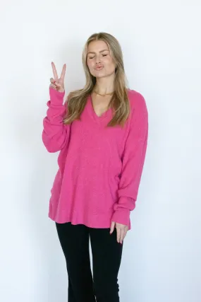 Wintery Wonders Fuschia Waffle Knit Sweater